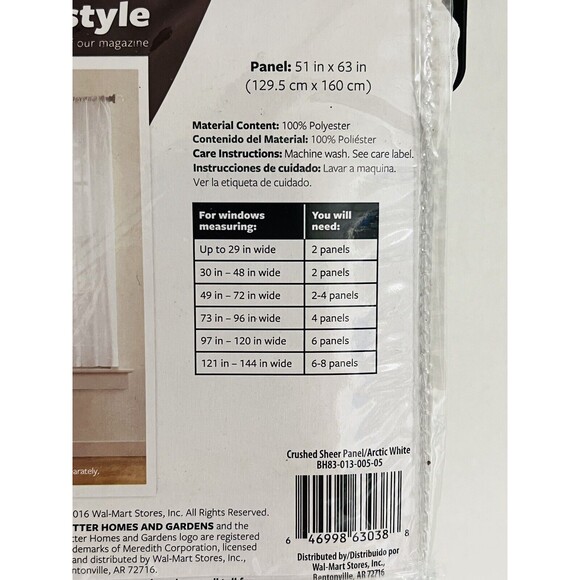 Better Homes & Gardens Solid Print Rod Pocket Sheer Curtain Panel 51" X 63" - Picture 5 of 6